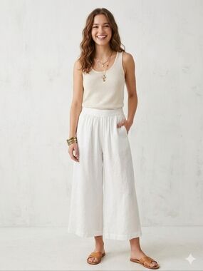 Alex & Parker linen wide leg straight wide leg crop pants Palazzo white small